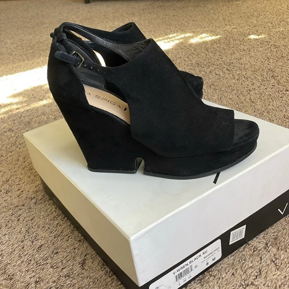 Via Spiga V Wren Black chunky platform heels